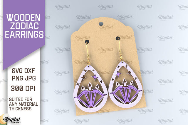 Wooden Zodiac Earrings Laser Cut. Teardrop Earrings SVG SVG Evgenyia Guschina 