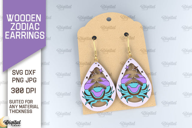Wooden Zodiac Earrings Laser Cut. Teardrop Earrings SVG SVG Evgenyia Guschina 