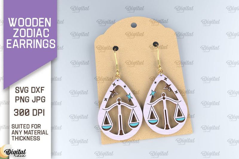 Wooden Zodiac Earrings Laser Cut. Teardrop Earrings SVG SVG Evgenyia Guschina 