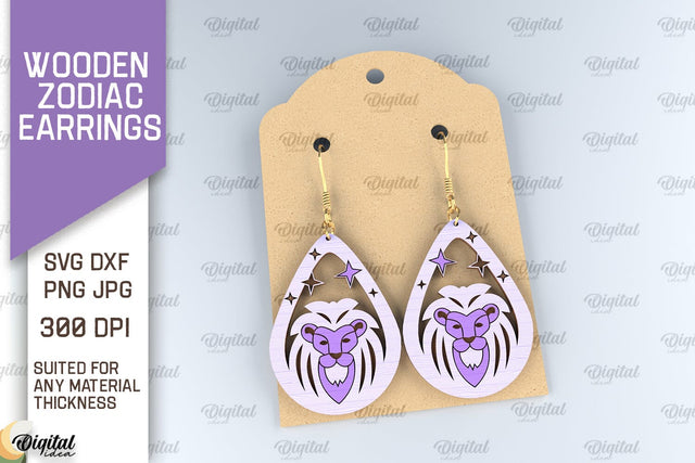 Wooden Zodiac Earrings Laser Cut. Teardrop Earrings SVG SVG Evgenyia Guschina 