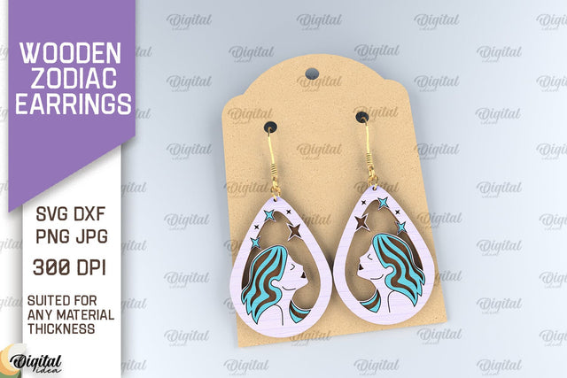 Wooden Zodiac Earrings Laser Cut. Teardrop Earrings SVG SVG Evgenyia Guschina 