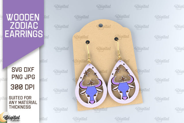 Wooden Zodiac Earrings Laser Cut. Teardrop Earrings SVG SVG Evgenyia Guschina 