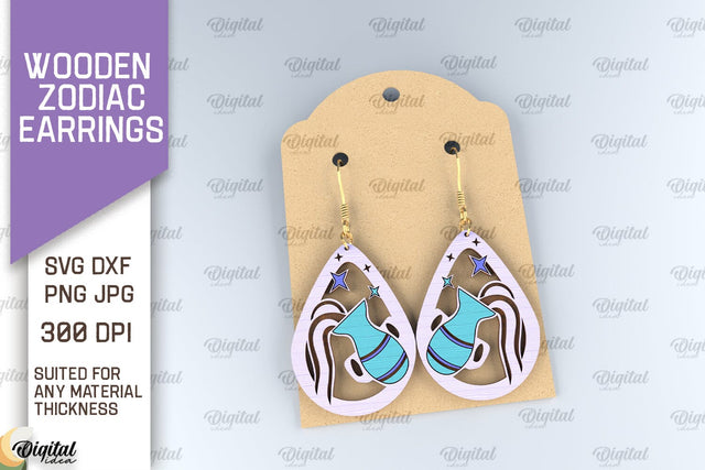 Wooden Zodiac Earrings Laser Cut. Teardrop Earrings SVG SVG Evgenyia Guschina 