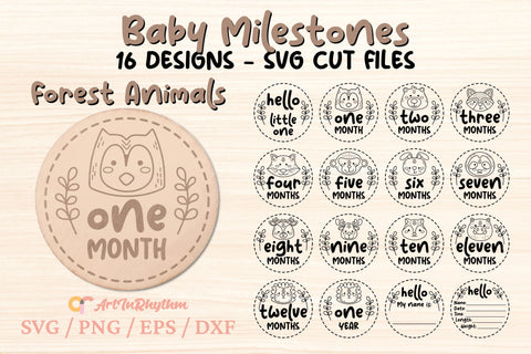 Woodland Animal Baby Milestone Svg Bundle, Baby Monthly Milestones Svg, Baby First Year Milestones Svg SVG Artinrhythm shop 