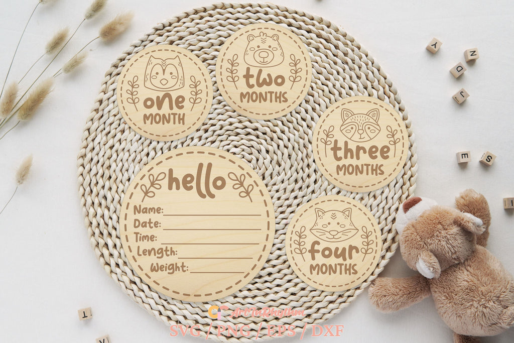 Woodland Animal Baby Milestone Svg Bundle, Baby Monthly Milestones Svg ...