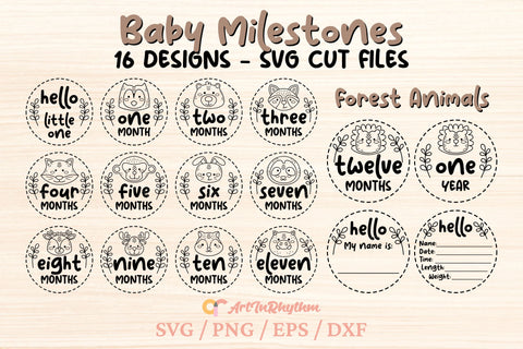 Woodland Animal Baby Milestone Svg Bundle, Baby Monthly Milestones Svg, Baby First Year Milestones Svg SVG Artinrhythm shop 