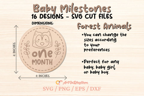 Woodland Animal Baby Milestone Svg Bundle, Baby Monthly Milestones Svg, Baby First Year Milestones Svg SVG Artinrhythm shop 