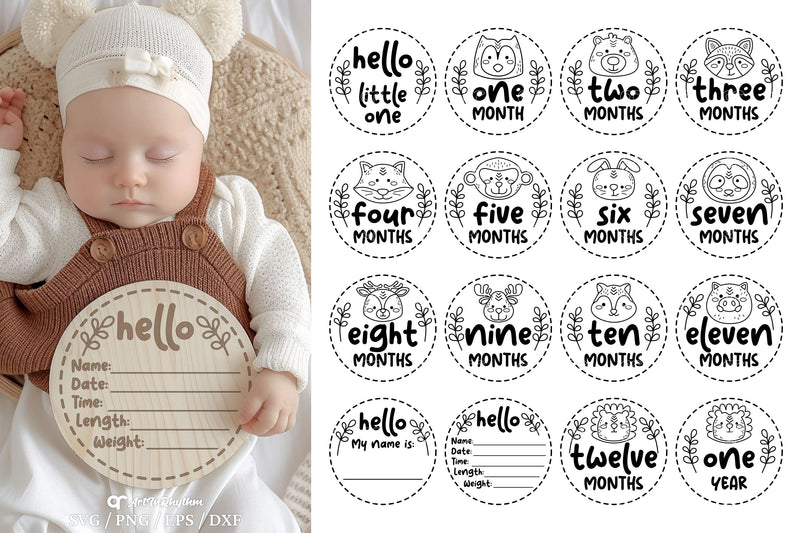 Woodland Animal Baby Milestone Svg Bundle, Baby Monthly Milestones Svg, Baby First Year Milestones Svg SVG Artinrhythm shop 