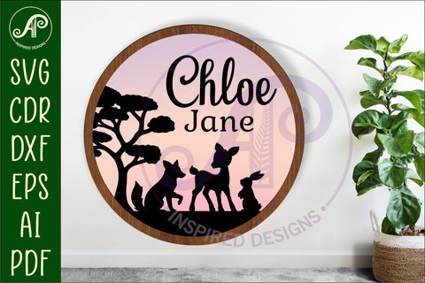 Woodland animal layered named wall sign SVG APInspireddesigns 
