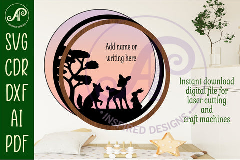 Woodland animal layered named wall sign SVG APInspireddesigns 