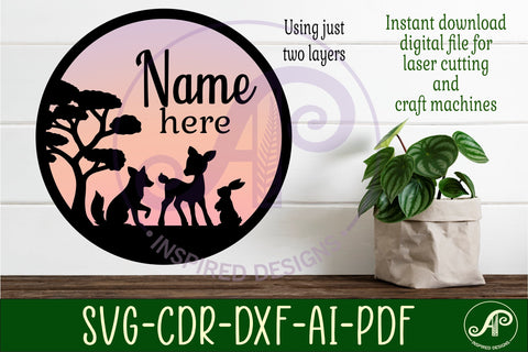Woodland animal layered named wall sign SVG APInspireddesigns 
