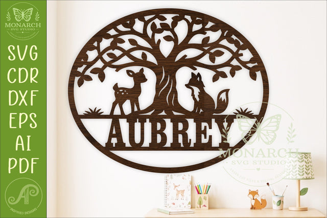 Woodland Animal Name Sign SVG, Deer Fox Tree Nursery Wall SVG APInspireddesigns 