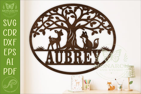 Woodland Animal Name Sign SVG, Deer Fox Tree Nursery Wall SVG APInspireddesigns 