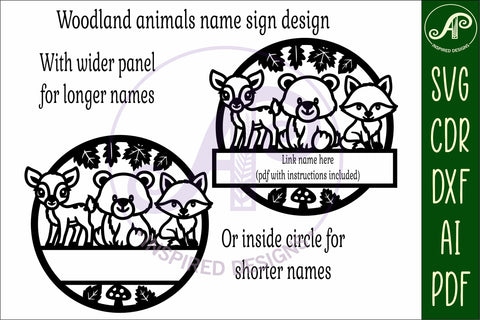 Woodland animals name sign design for laser cutting SVG APInspireddesigns 