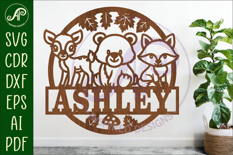 Woodland animals name sign design for laser cutting SVG APInspireddesigns 