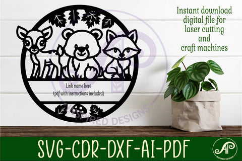 Woodland animals name sign design for laser cutting SVG APInspireddesigns 