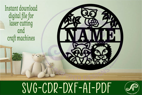 Woodland animals name sign svg laser cut template SVG APInspireddesigns 