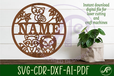 Woodland animals name sign svg laser cut template SVG APInspireddesigns 