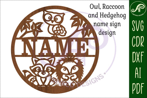 Woodland animals name sign svg laser cut template SVG APInspireddesigns 