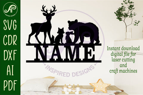 Woodland animals name wall art sign, SVG file SVG APInspireddesigns 