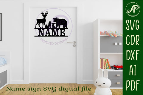 Woodland animals name wall art sign, SVG file SVG APInspireddesigns 