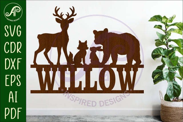 Woodland animals name wall art sign, SVG file SVG APInspireddesigns 