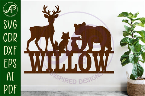 Woodland animals name wall art sign, SVG file SVG APInspireddesigns 
