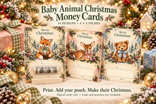 Woodland Animals Printable Christmas Money Cards Sublimation BijouBay 
