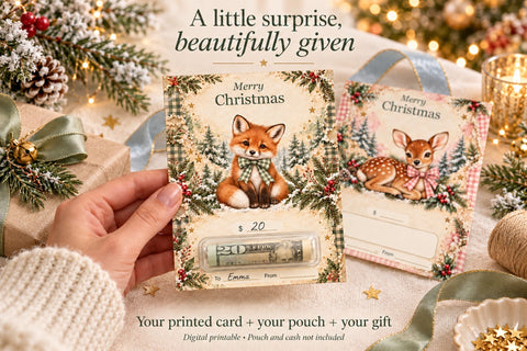 Woodland Animals Printable Christmas Money Cards Sublimation BijouBay 