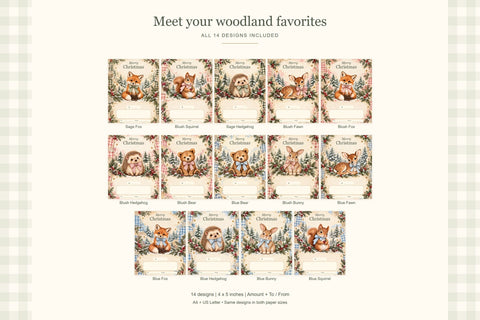 Woodland Animals Printable Christmas Money Cards Sublimation BijouBay 