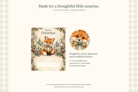 Woodland Animals Printable Christmas Money Cards Sublimation BijouBay 