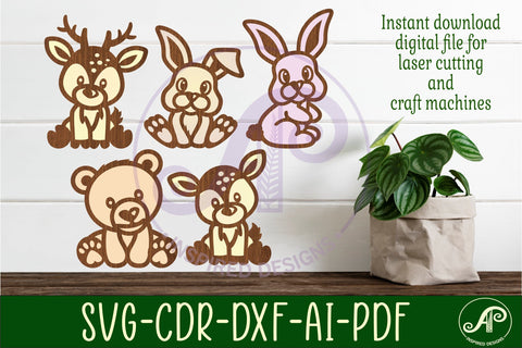 Woodland animals set 1 two layer laser cut outs SVG files SVG APInspireddesigns 