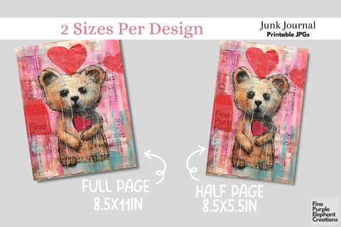 Woodland Animals Valentine Digital Junk Journal Kit Half Pages Digital Pattern Fine Purple Elephant Creations 