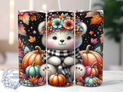 Woodland Bear Autumn Tumbler Wrap, Cute Tumbler Wrap, Woodland Animal Png, Autumn Tumbler Png, 20oz Skinny Tumbler, Sublimation Design, Tumbler Wrap Download Sublimation ToriDesigns 