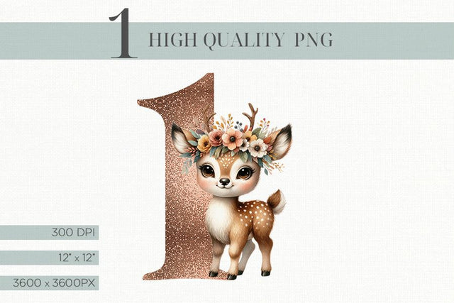 Woodland Boho Deer 1st Birthday Design PNG Sublimation BijouBay 
