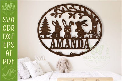 Woodland Bunny Name Sign SVG, Cute Rabbit Nursery Decor SVG APInspireddesigns 