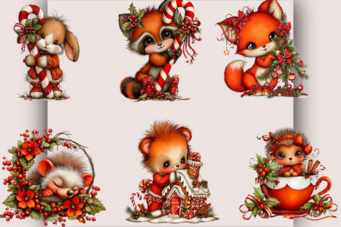 Woodland Christmas Animals Clipart Bundle. Sublimation SVGArt 