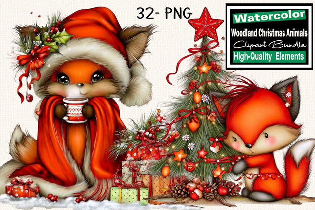 Woodland Christmas Animals Clipart Bundle. Sublimation SVGArt 