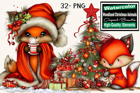 Woodland Christmas Animals Clipart Bundle. Sublimation SVGArt 