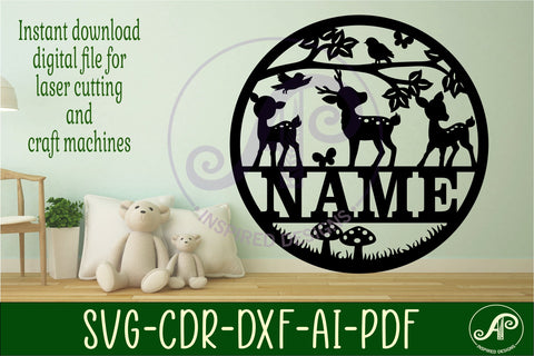 Woodland deer Name sign svg laser cut template, wall art SVG APInspireddesigns 
