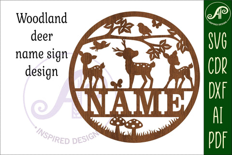 Woodland deer Name sign svg laser cut template, wall art SVG APInspireddesigns 
