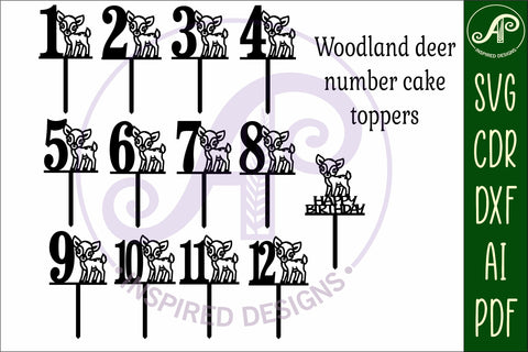 Woodland Deer number cake toppers, 13 tops SVG APInspireddesigns 