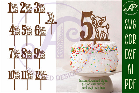 Woodland Deer number cake toppers, 13 tops SVG APInspireddesigns 