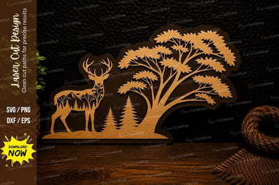 Woodland Deer Tree Landscape Laser Cut SVG Design SVG Regulrcrative 