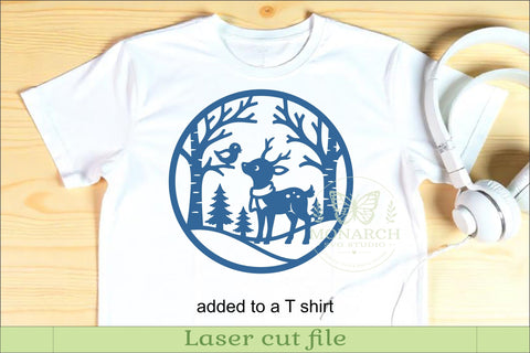 Woodland Deer Wall Sign SVG, Winter Forest Scene with Bird SVG APInspireddesigns 
