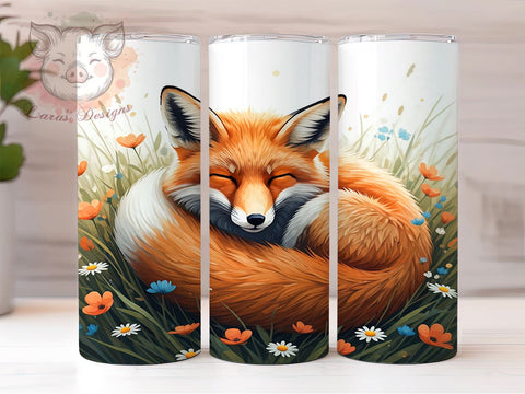 Woodland Fox Flower Cute Nature Tumbler Wrap, Flower Design, 20oz Tumbler, Sublimation Wrap, Woodland Animal, Cute Drinkware, Nature Gift Sublimation Lara' s Designs 