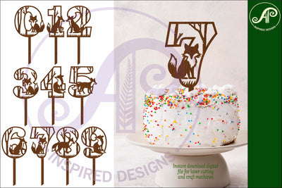Woodland Fox number cake toppers SVG cut files SVG APInspireddesigns 