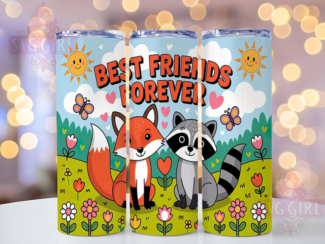 Woodland Friends Raccoon and Fox Tumbler, Best Friends Tumbler, Animal Friendship Design, 20oz Tumbler Wrap, Woodland Creatures Tumbler, Fox and Raccoon Art, Cute Animal Sublimation Sublimation SvggirlplusArt 