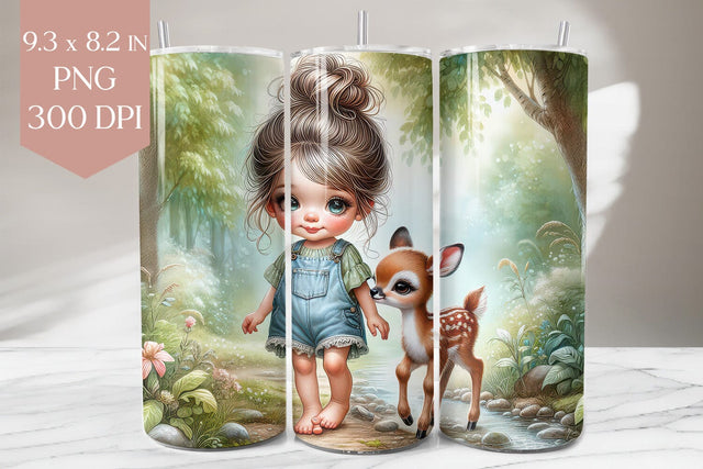 Woodland Girl and Baby Deer Tumbler Wrap Sublimation BijouBay 