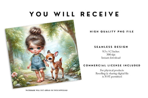 Woodland Girl and Baby Deer Tumbler Wrap Sublimation BijouBay 